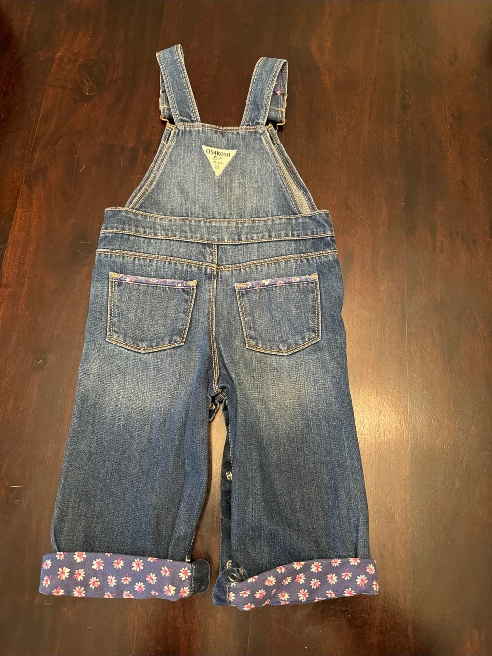 OshKosh B'gosh Vintage Toddler Girl’s Denim Overalls w/ Floral Trim size 18 mos